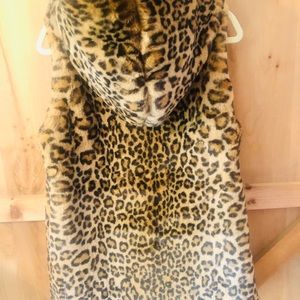 Leopard faux fur vest with hood